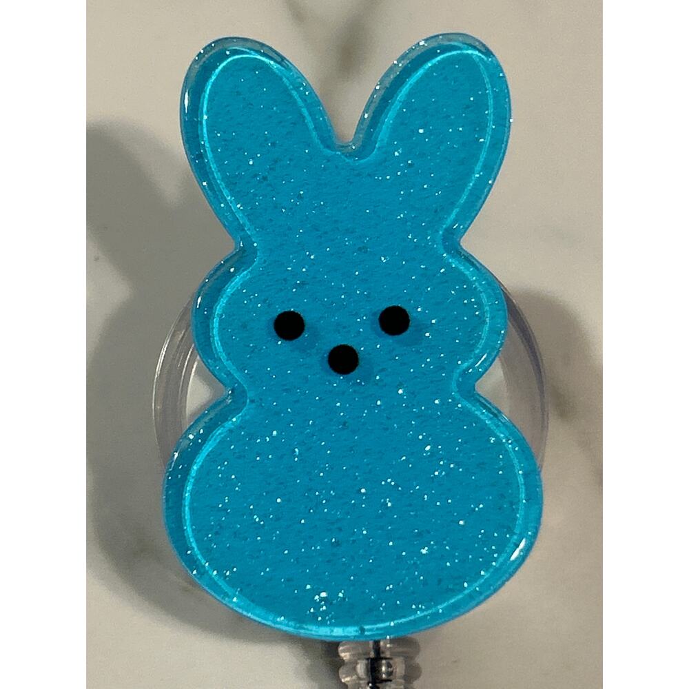 Easter Bunny Blue Retractable ID Badge Snap Holder Clip Teacher Nurse Doctor